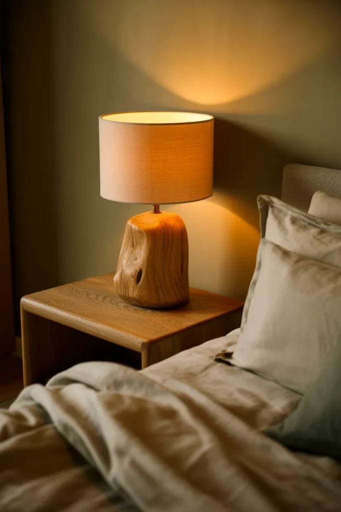 Bedside Lamp With Wood Base