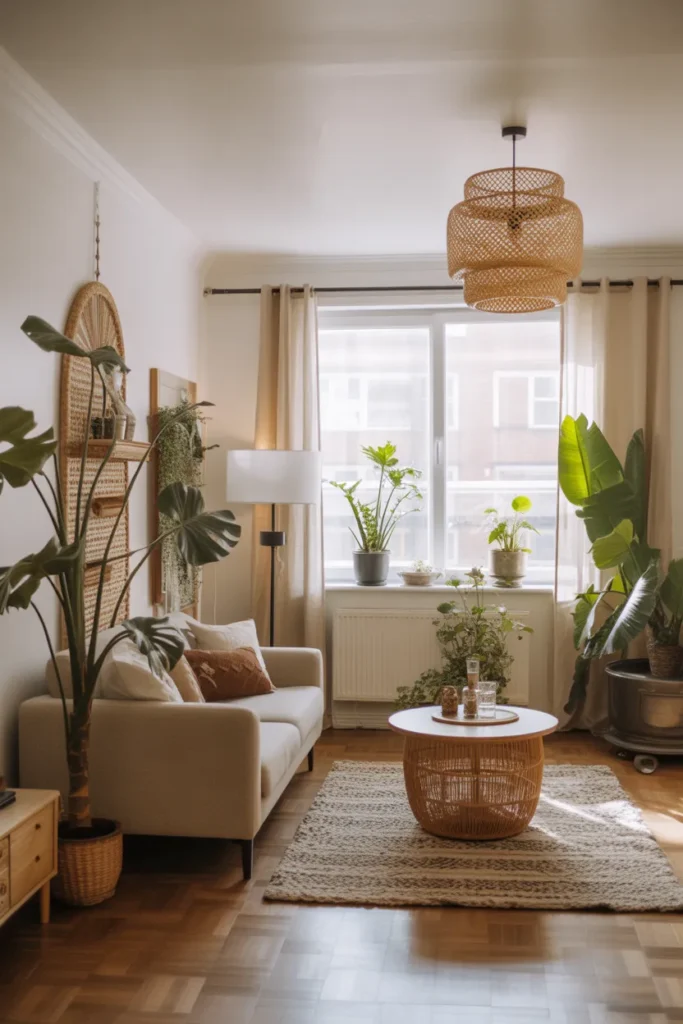Boho Living Room with Indoor Plants