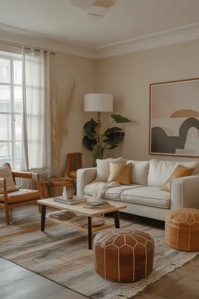 Boho Living Room with Poufs