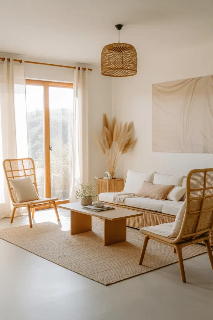 Boho Living Room with Rattan Furniture