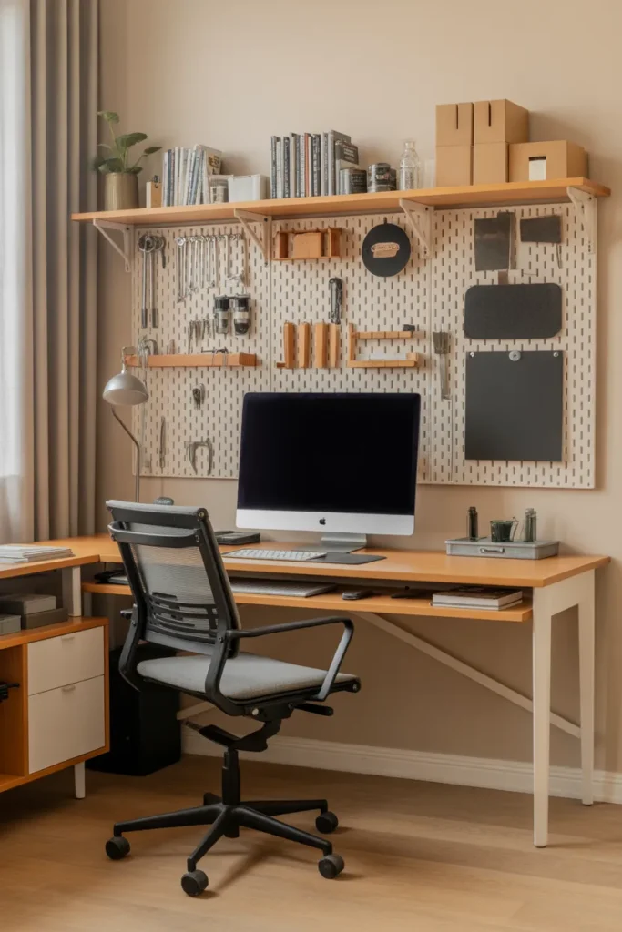 Desk with Pegboard Organizer