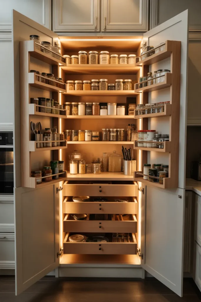 Full Cabinet Pantry With Interior Lighting