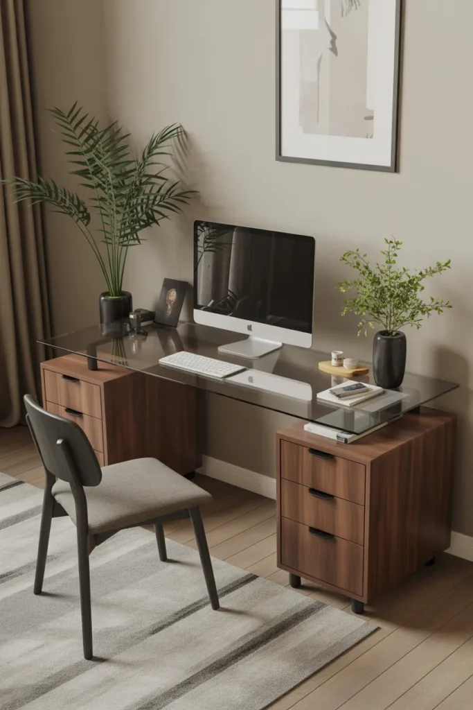 Glass Wood Mixed Desk