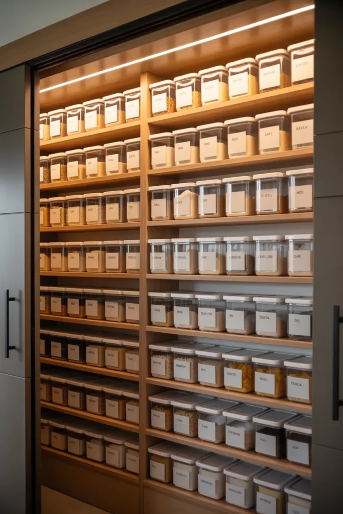 Hidden Pantry With Labeled Bin System