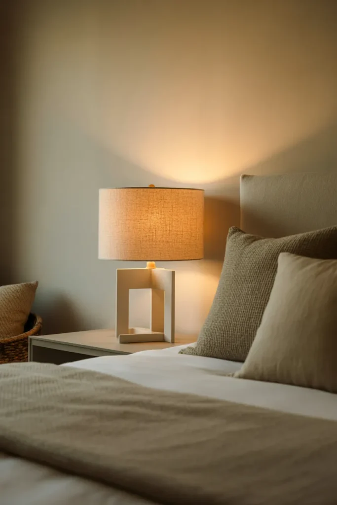 Minimal Bedside Lamp With Linen Shade