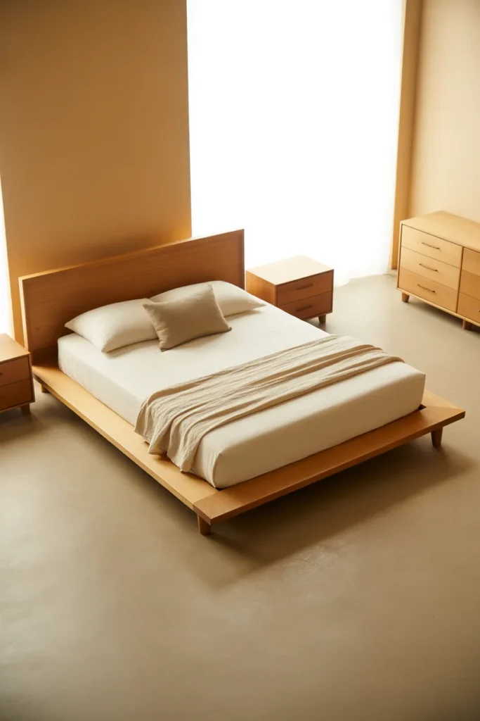 Neutral Wood Platform Bedroom