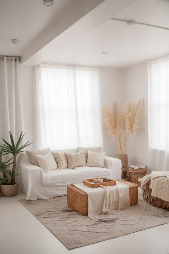 White Boho Living Room