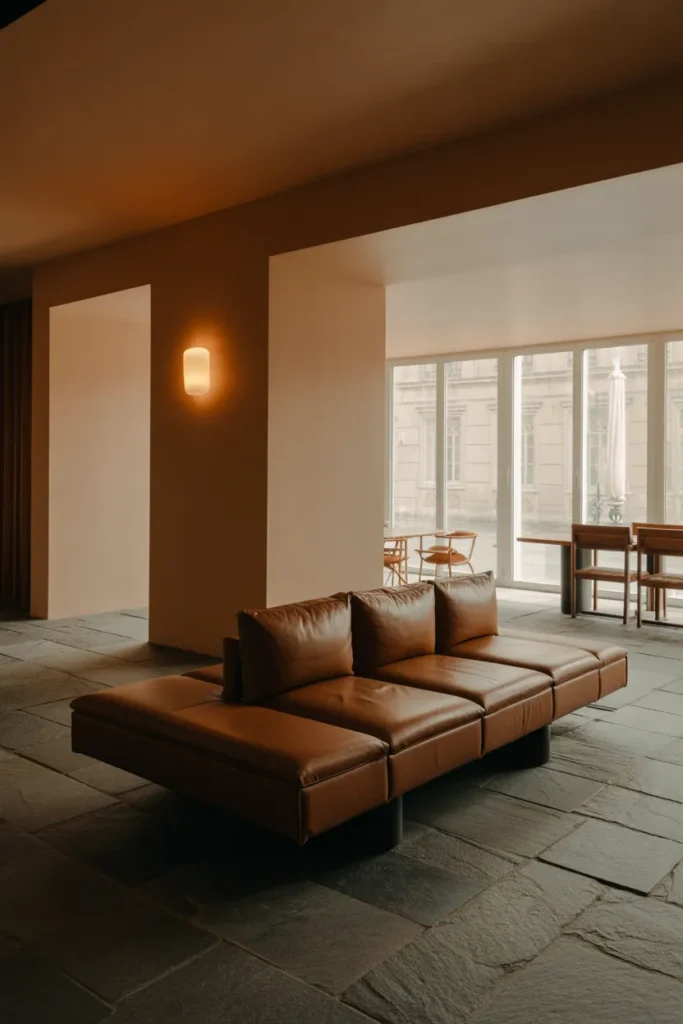 Floating Base Leather Lounge Sofa