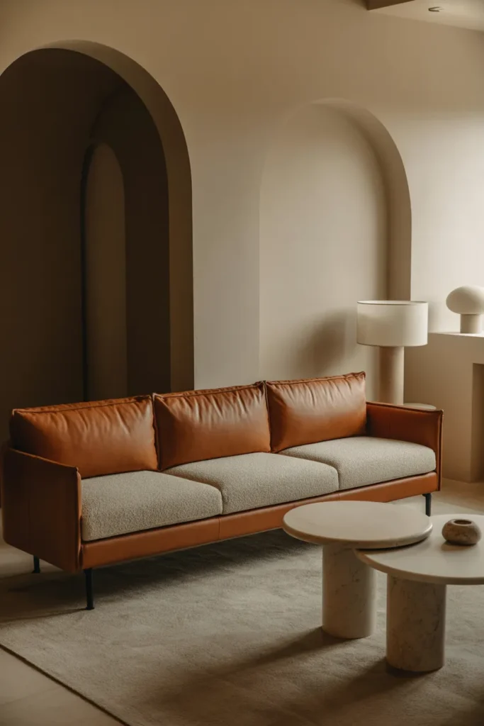 Leather and Boucle Hybrid Sofa