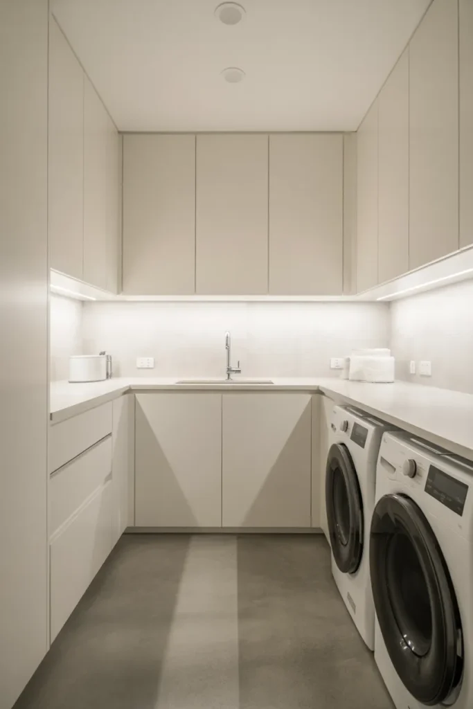 Bright White Minimalist Laundry Room