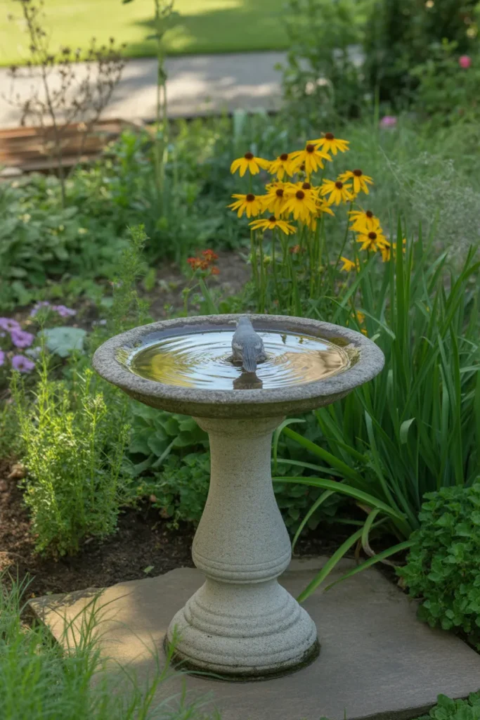 Flower Garden Ideas with Bird Bath Features