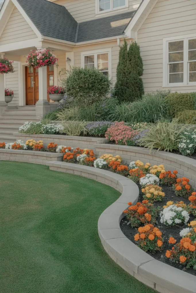 Front Yard Flower Garden Ideas with Layered Design