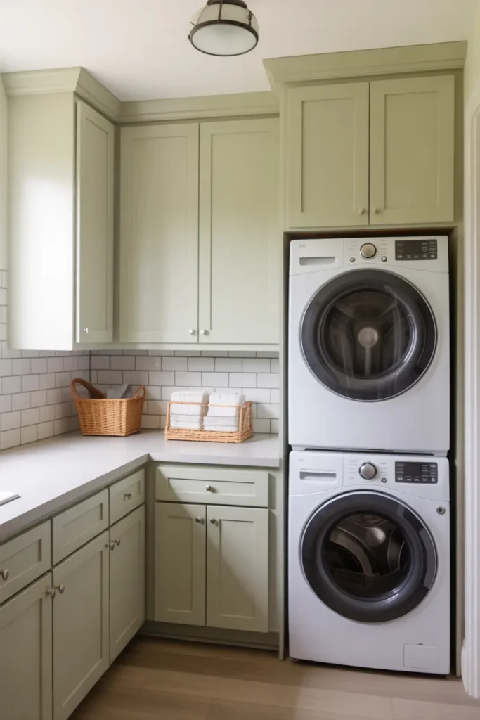 Sage Green Cabinets with White Countertops