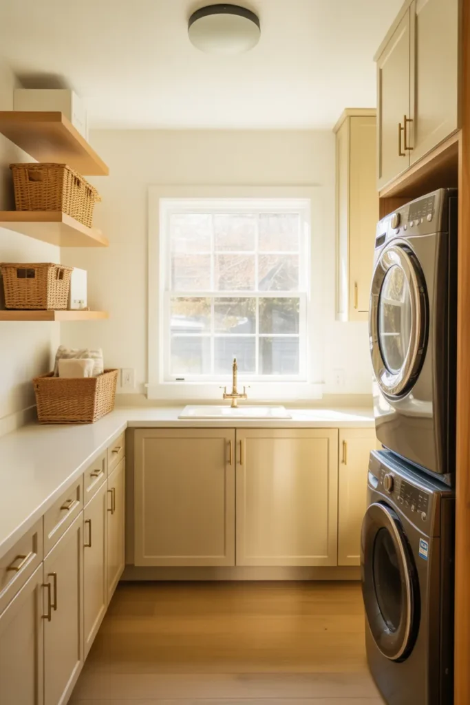 Soft Neutral Cabinetry with Warm Wood Accents
